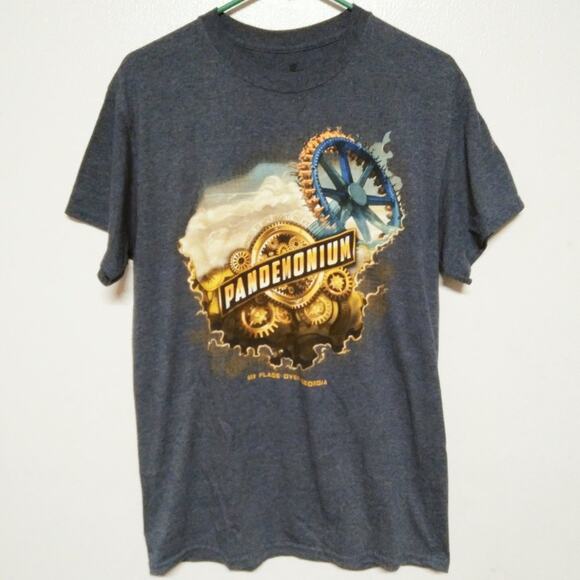 Six Flags Over Georgia Heathered Blue T-Shirt, Pandemonium Cogs Graphic, Size M - Picture 5 of 5
